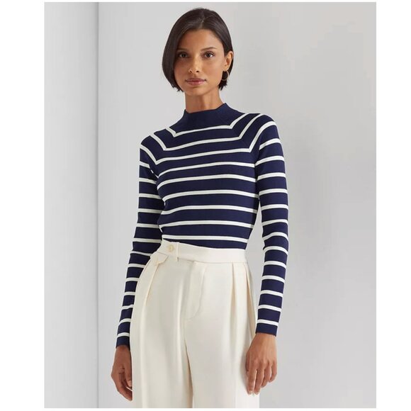 NWT Lauren Ralph Lauren Women's Striped Mockneck Sweater - Picture 1 of 2